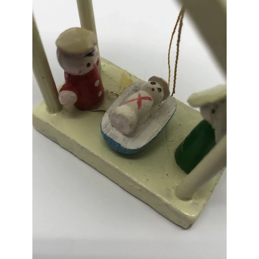 Vintage Wooden Hand Painted Nativity Christmas Ornament 2.5